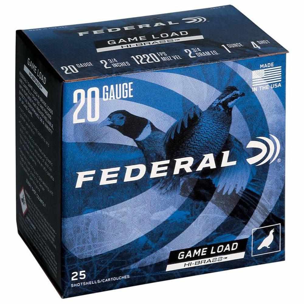 Federal Game-Shok Upland Game Hi Brass Load 20 Ga 2 3/4 MAX 1 Oz #4 Ammo - 25/box 25/box Ammo